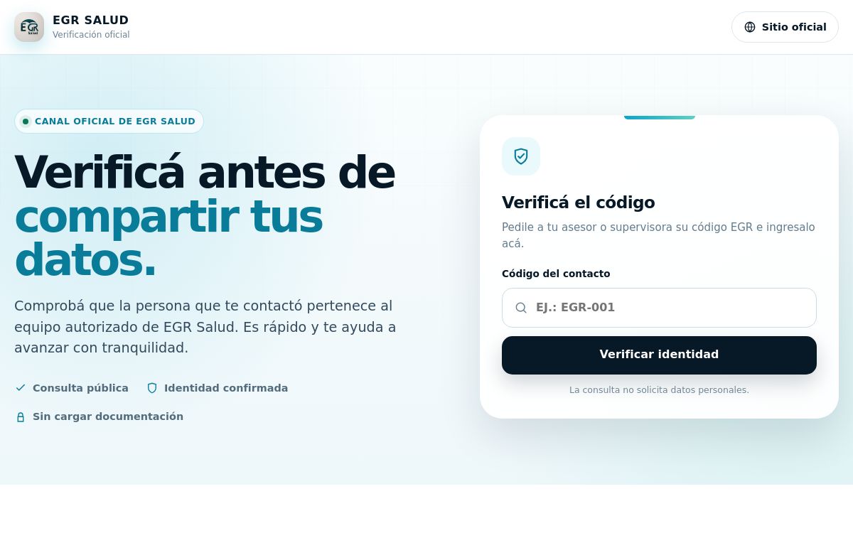 Captura real de la web de verificación de EGR Salud